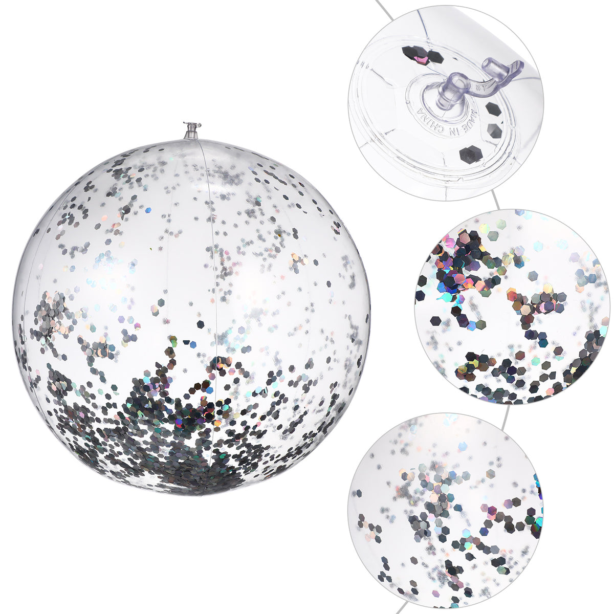 2 Pcs Glitter Confetti Inflatable Beach Balls with Air Pump Z691