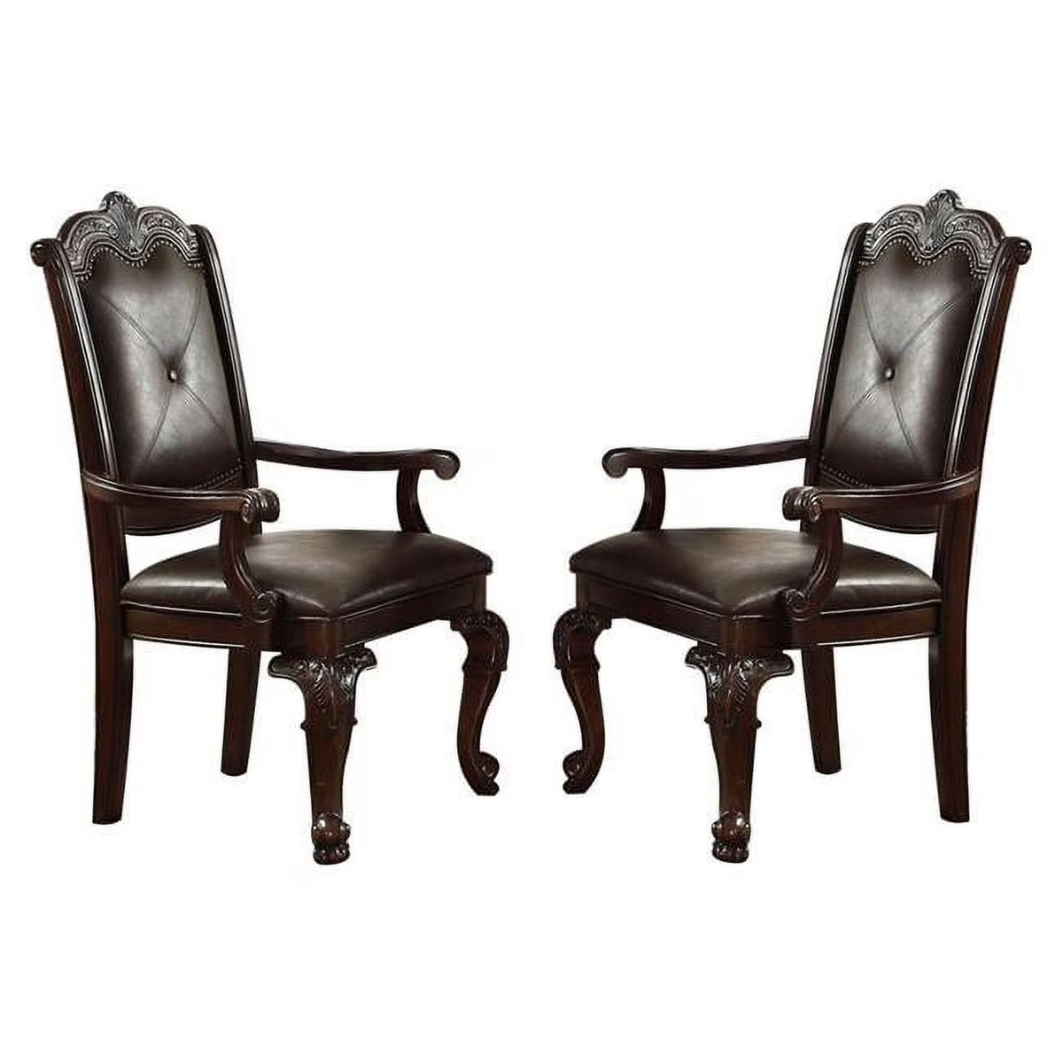 Button Tufted Leatherette Armchair, Brown - Set of 2 C170