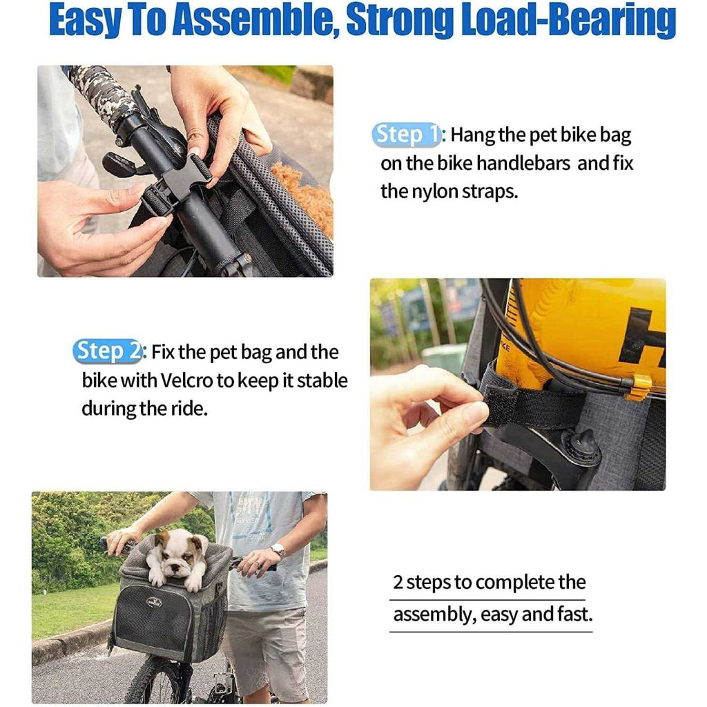 Dog Bike Basket Carrier Pet Bicycle Front Carrier Foldable Removable B648