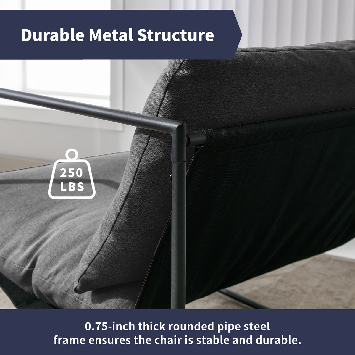Dark Grey Sling Accent Chair with Metal Frame Z575664