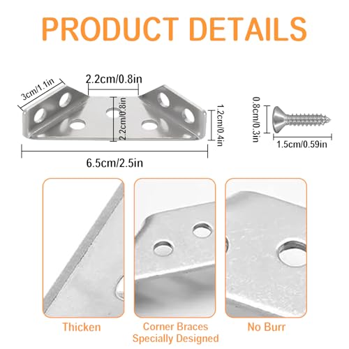 20 Pack Stainless Steel Furniture Corner Braces Connector with 140 Screws C378