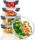 10pc Glass Food Storage Container with Lid, Gray Round Glass Meal Prep Containers I61514