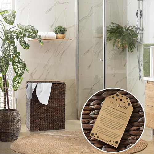 Natural Woven Water Hyacinth Laundry Hamper with Lid and Removable Liner Bag R147307