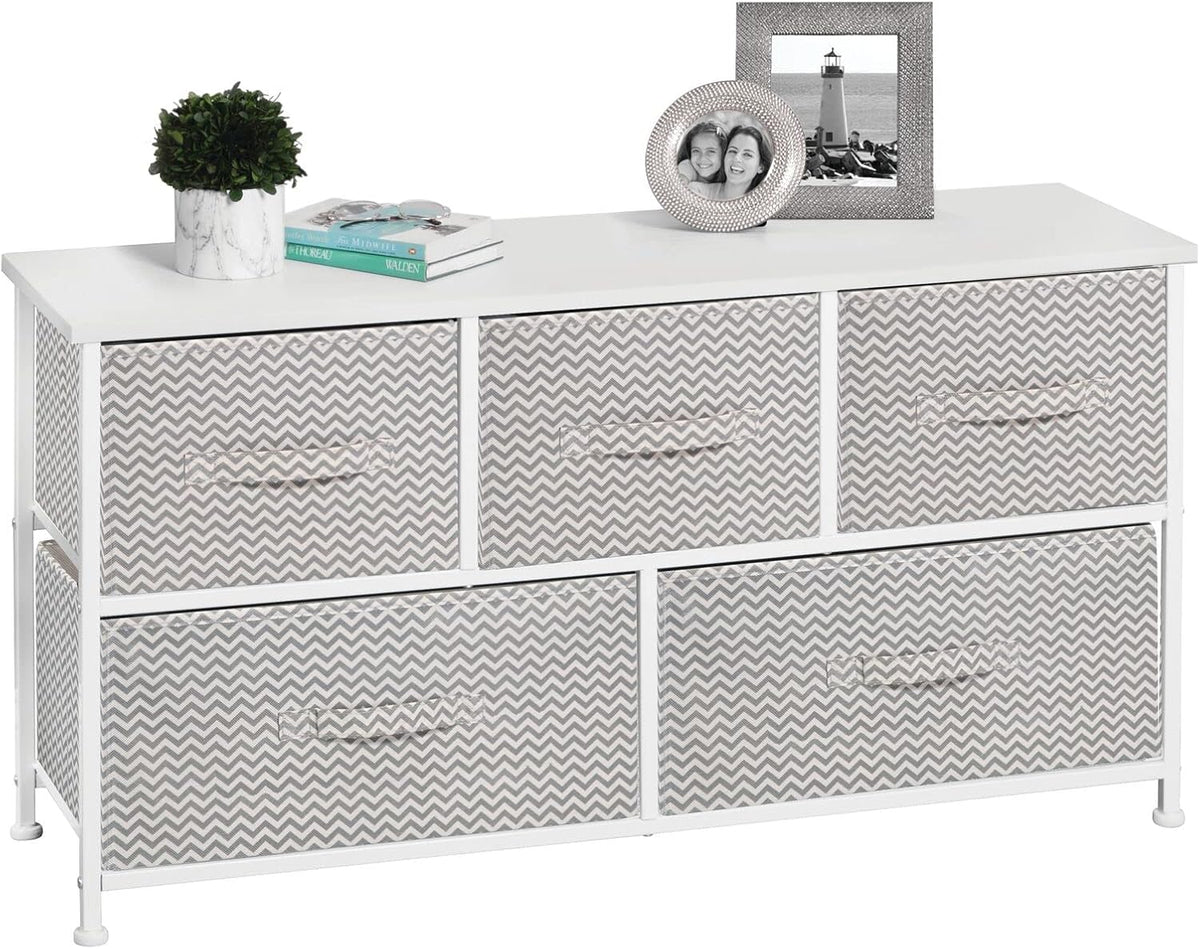 5 Removable Fabric Drawers Pink White Steel Frame Wood Top Storage Dresser G484738