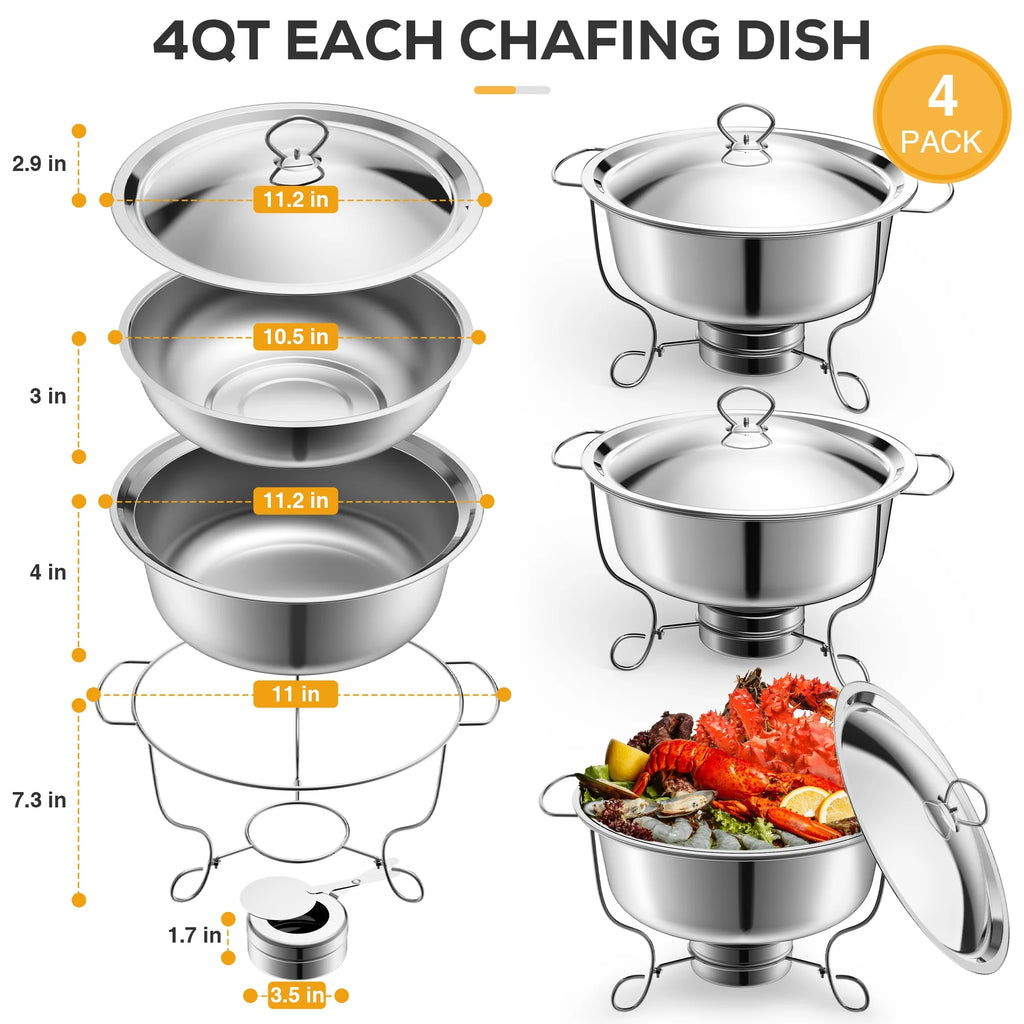 6 Packs Stainless Steel Chafing Dishes Buffet Set with Lids I9297