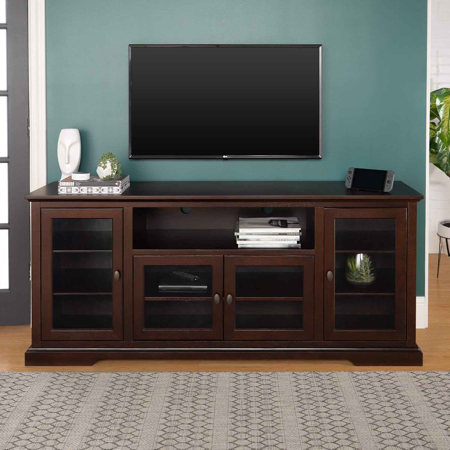 White Wood TV Stand with Storage Cabinets N465
