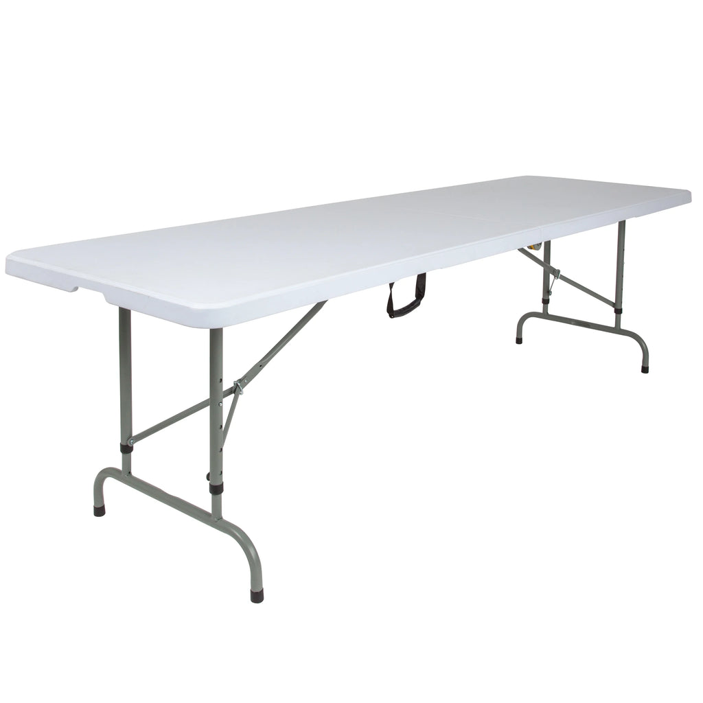 8-Foot Height Adjustable Granite White Plastic Folding Table with Carrying Handle W225624