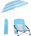 Folding Camping Chair with Detachable Umbrella, Armrests and Cup Holder, Portable Lightweight Sand Chair (1-Pack Blue) E290