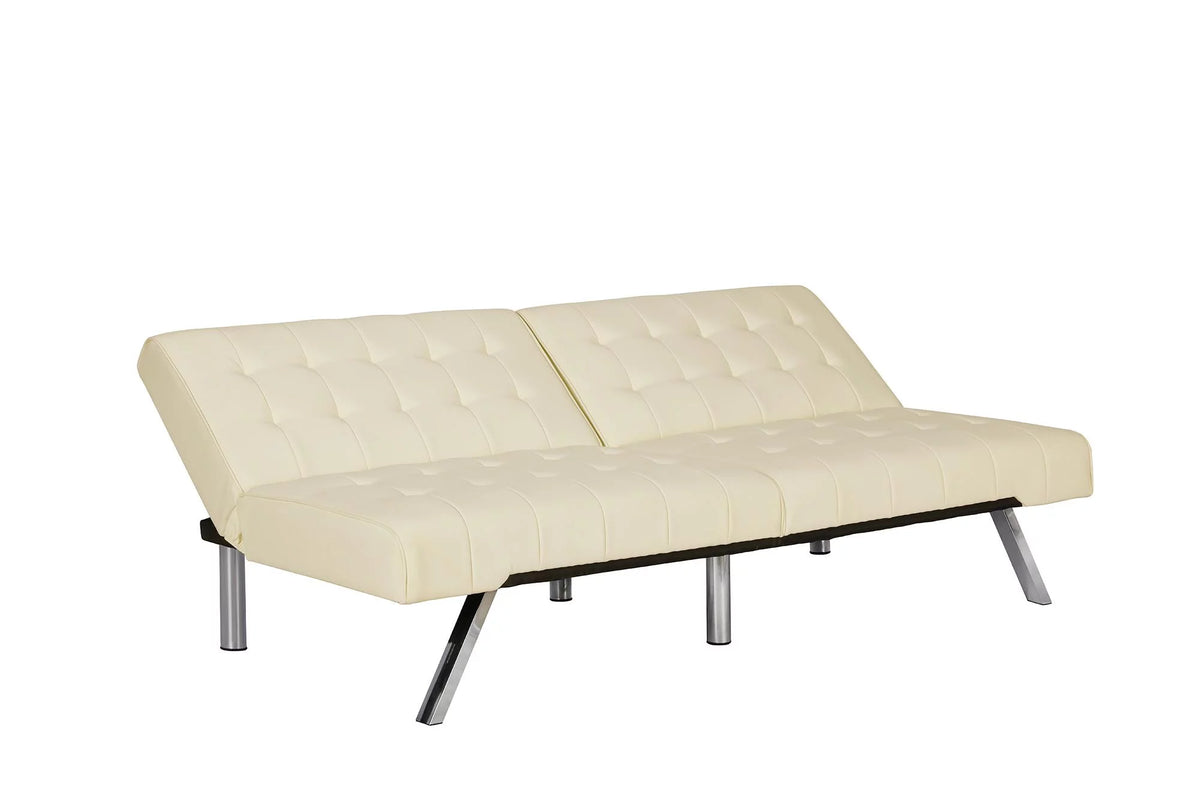 Vanilla Faux Leather Sectional Futon Sofa Bed with Chrome Legs P483