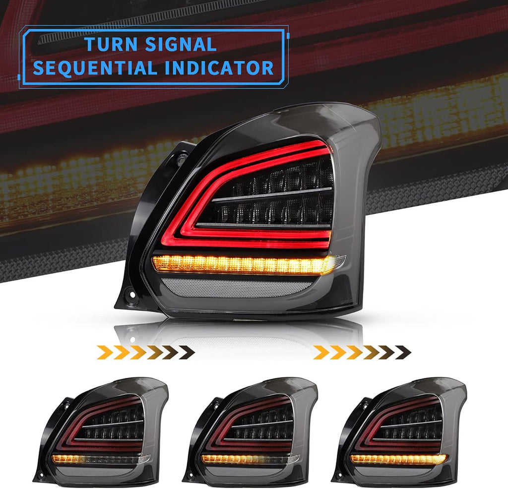 LED Tail Lights for Suzuki Swift 2017-2019, Amber Sequential Turn Signal, Dark Clear F348529