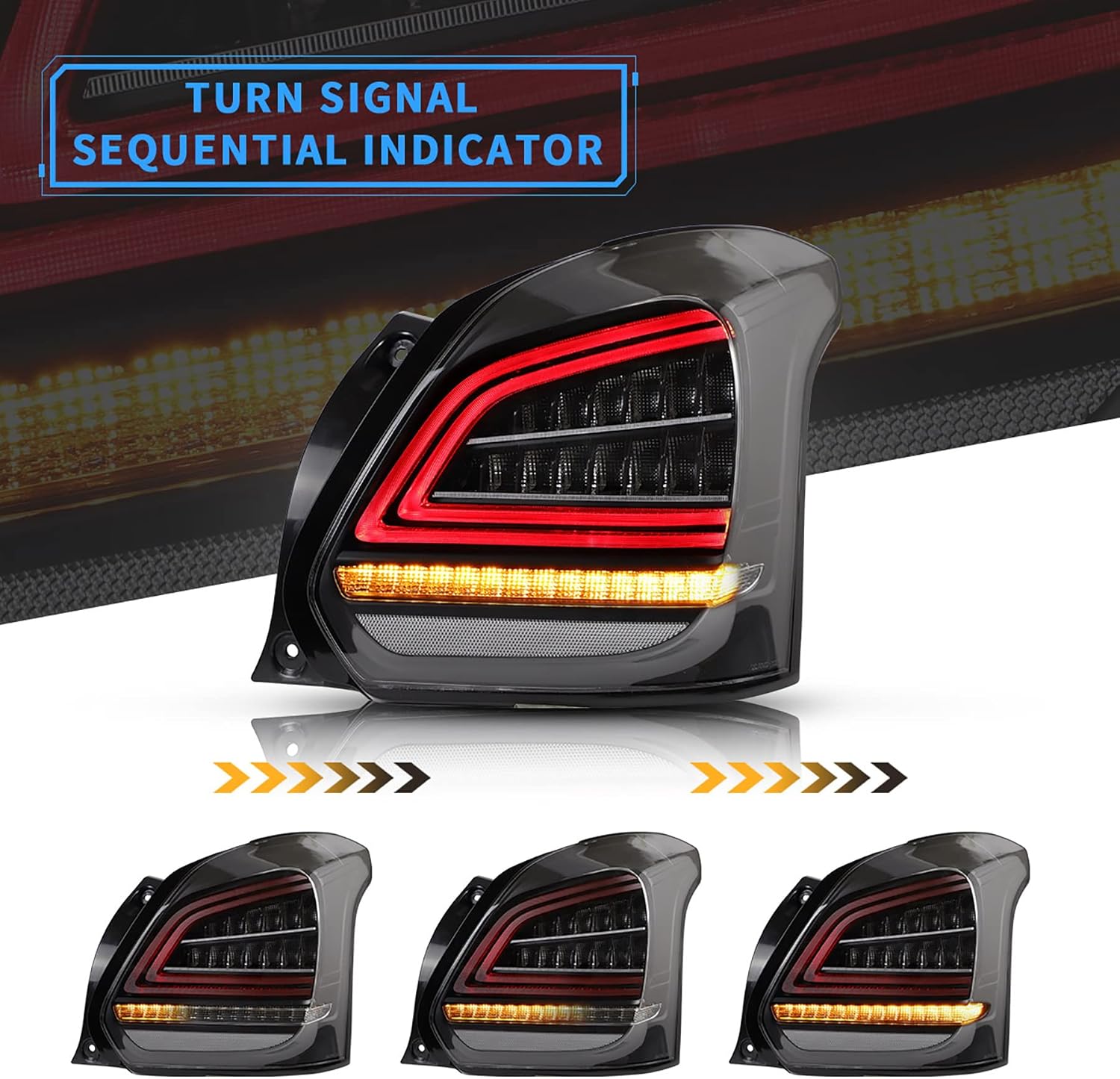 LED Tail Lights for Suzuki Swift 2017-2019, Amber Sequential Turn Signal, Dark Clear F348529