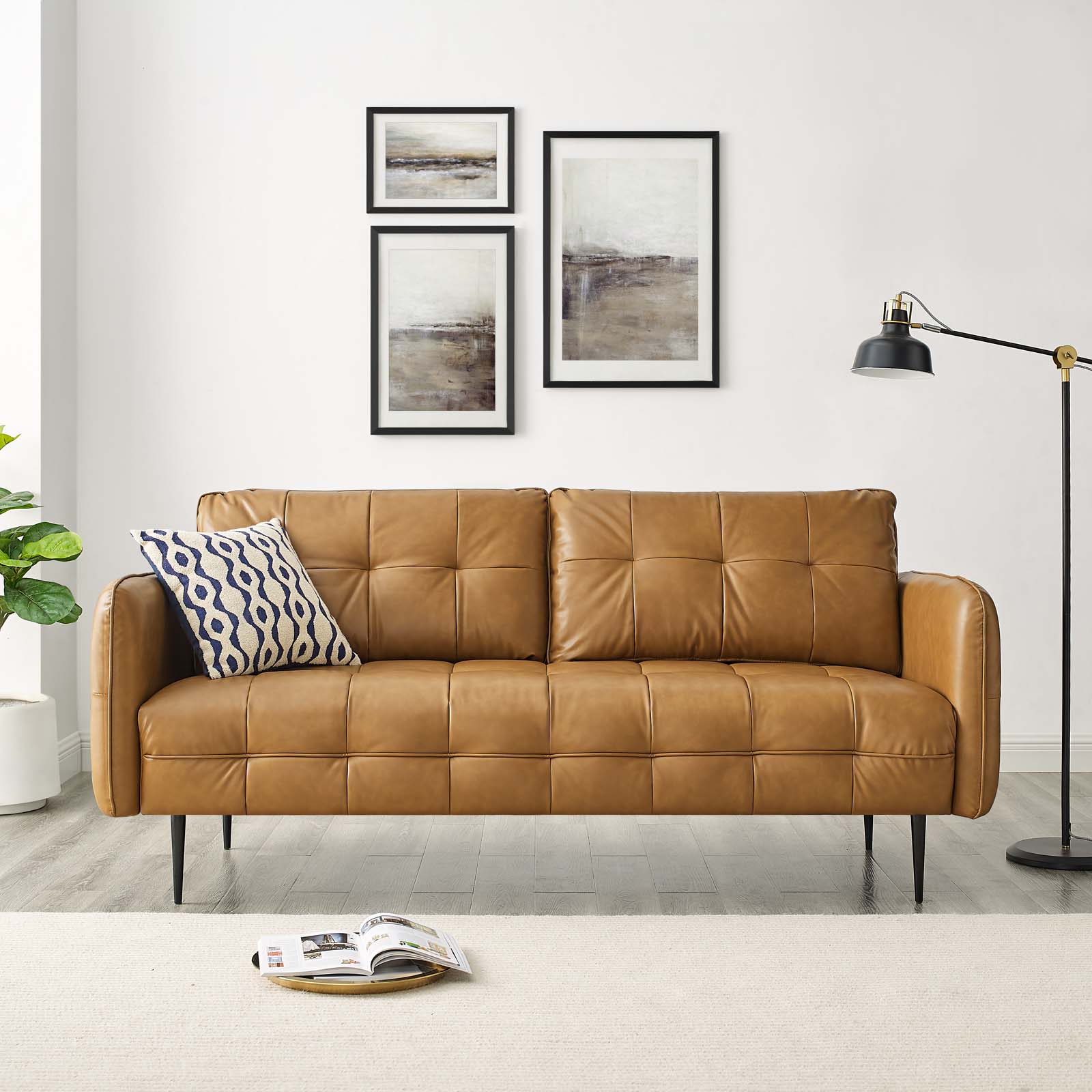 Tan Faux Leather Tufted Sofa J91764