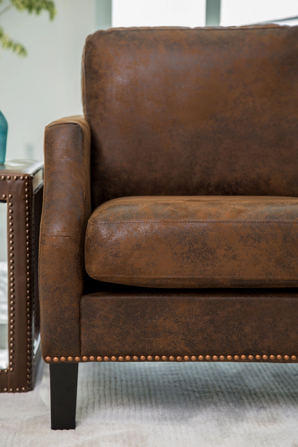 Dark Brown Faux Leather Reversible Chaise Sectional Sofa C512986