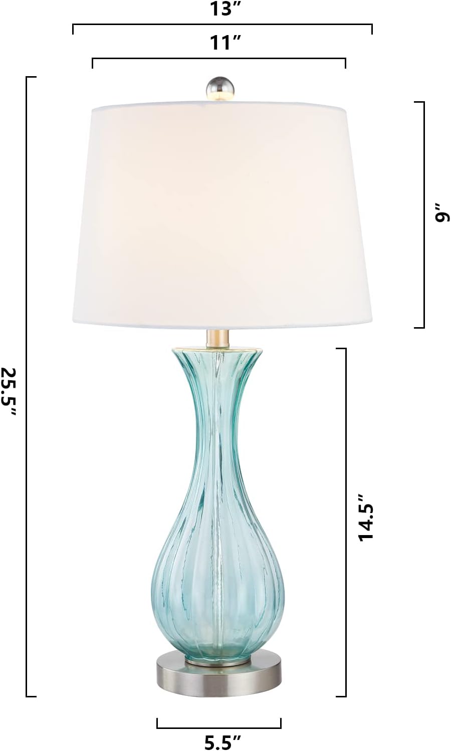 Set of 2 Blue Glass Table Lamps with White Shade A430