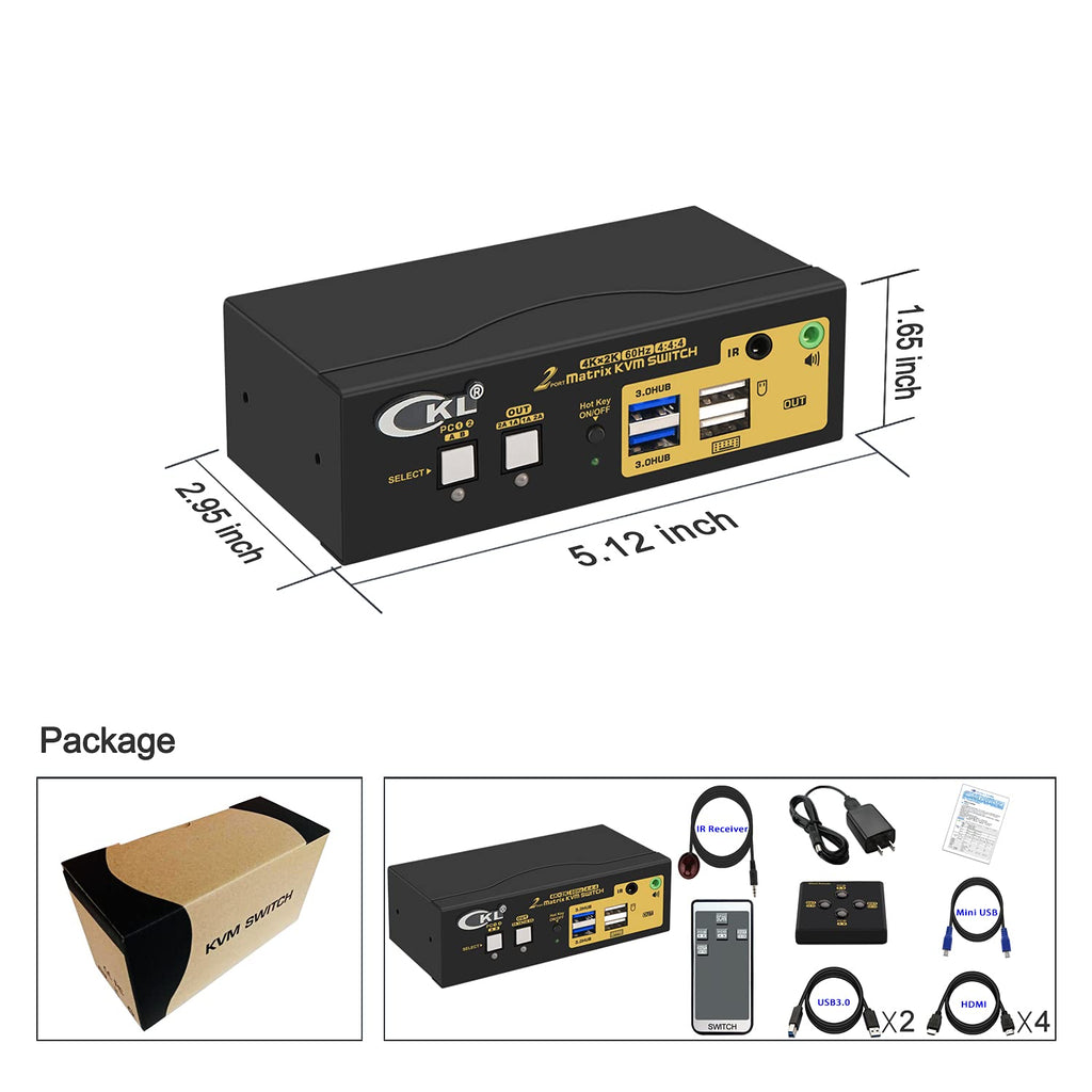 2x2 Matrix HDMI KVM Switch Dual Monitor USB 3.0 4K 60Hz Z627