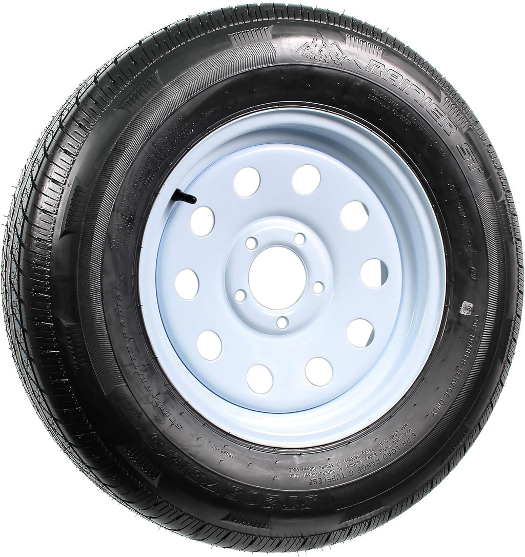 Radial Trailer Tire On Rim ST205/75R15 15 5 Lug Wheel White Modular Y847506