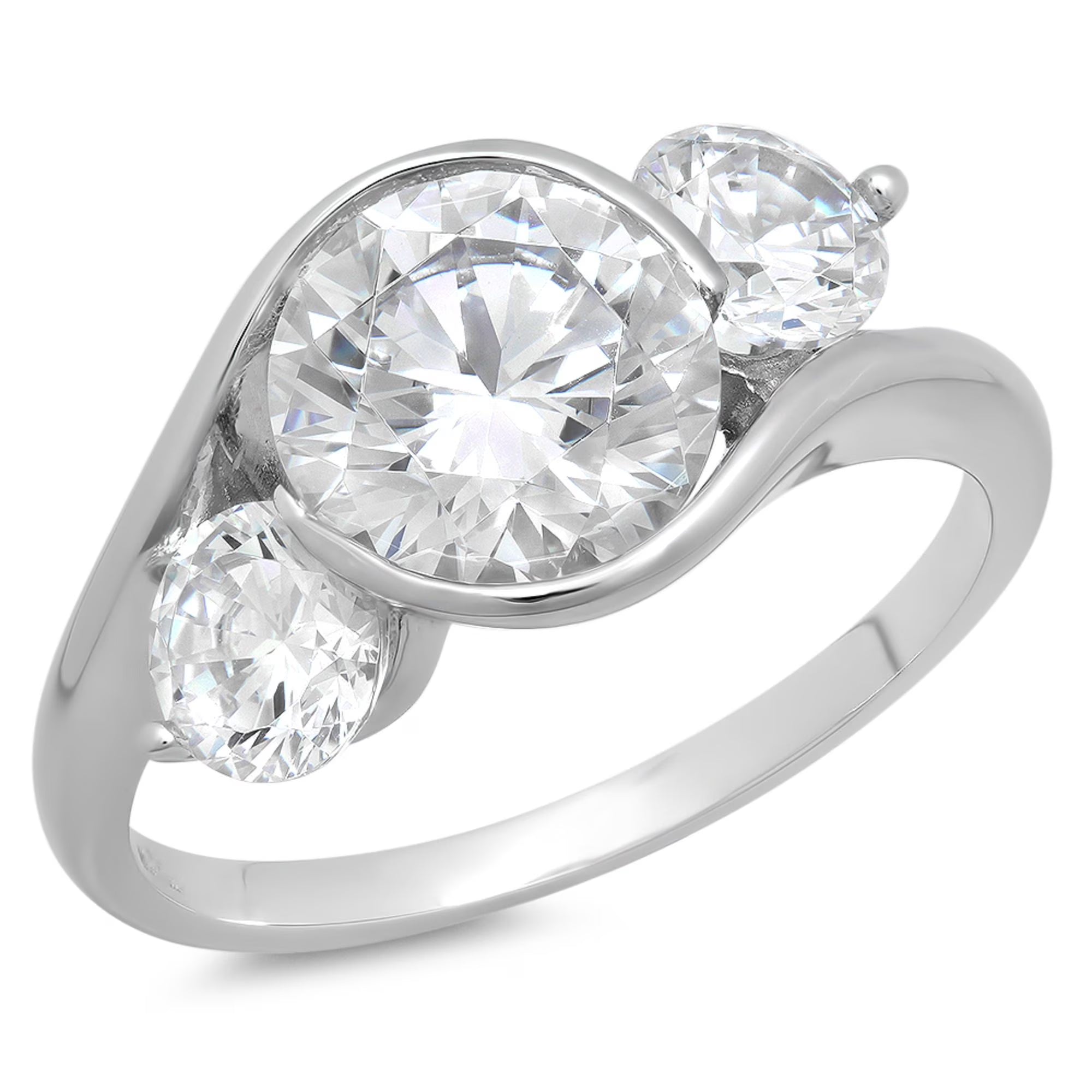 18K White Gold Three-Stone Diamond Engagement Ring size 3.5 Q796