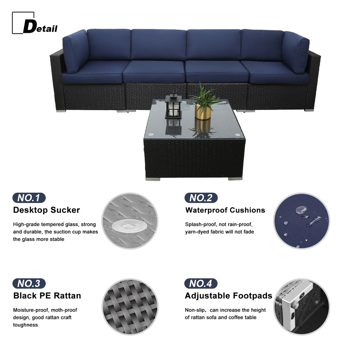 5 Pcs PE Rattan Patio Conversation Set K30317