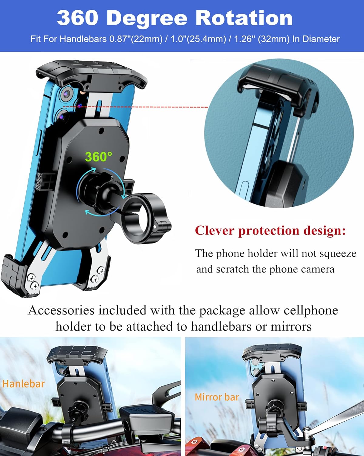 Aluminum Alloy Motorcycle Phone Mount for 4''-7'' Smartphones S328