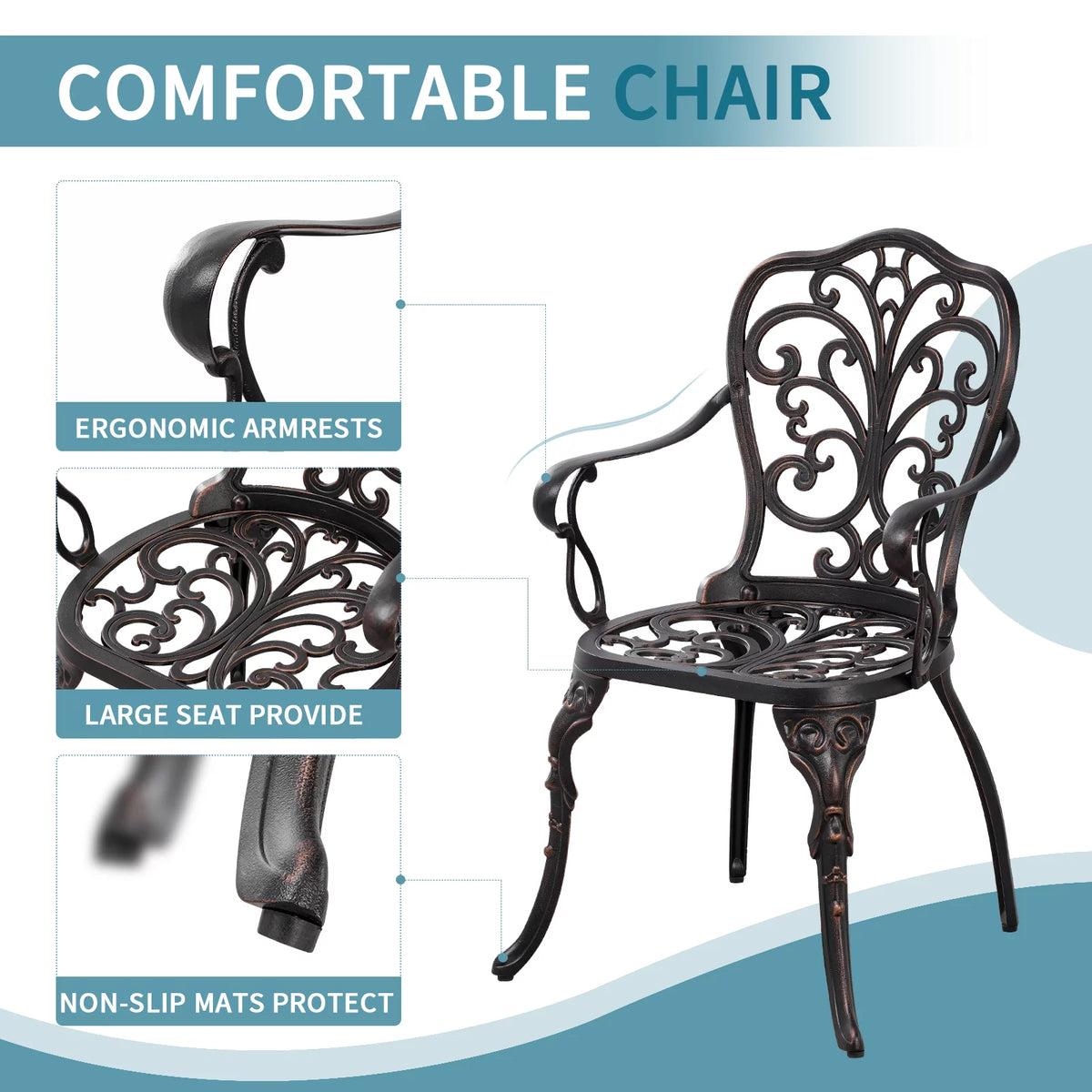 3-Piece Bistro Table and Chairs Set of 2 Outdoor Furniture, Bronze K433