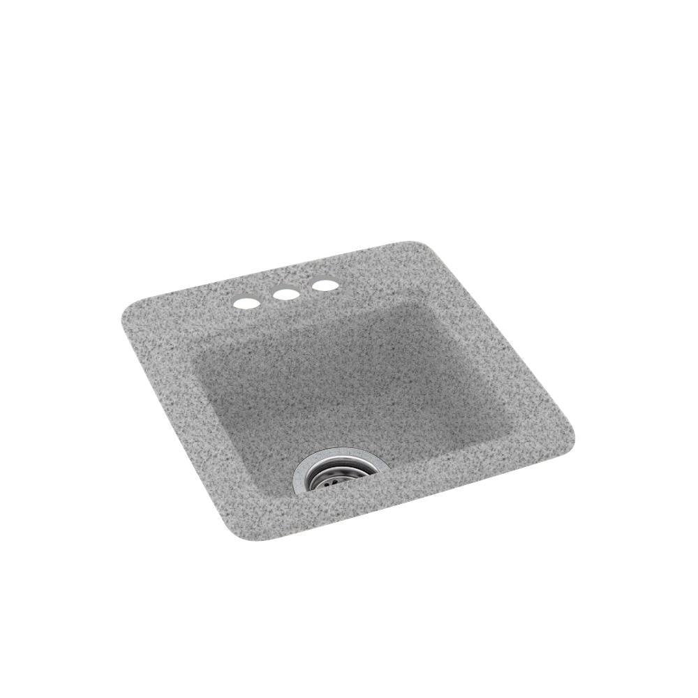 15-in D x 15-in W x 6-in H Solid Surface Drop-In Bar Sink with 3-Holes - Gray Granite O6437