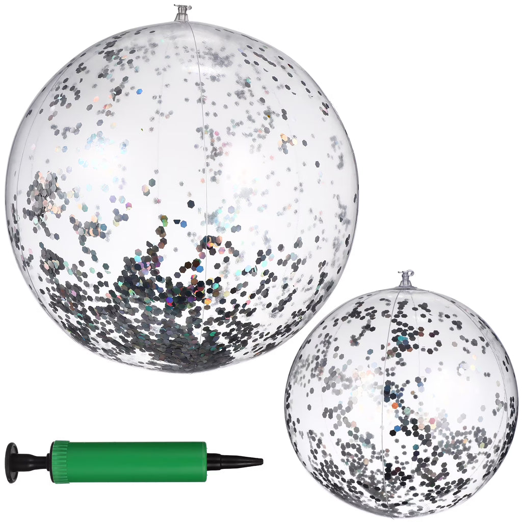 2 Pcs Glitter Confetti Inflatable Beach Balls with Air Pump Z691