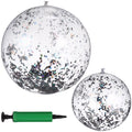 2 Pcs Glitter Confetti Inflatable Beach Balls with Air Pump Z691