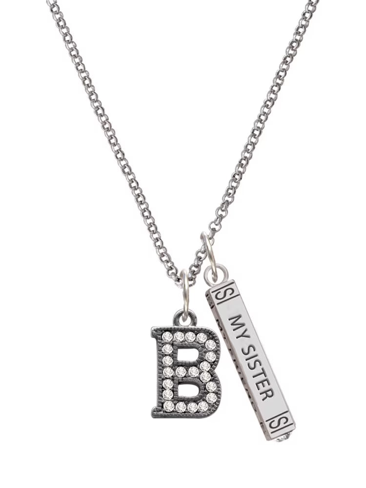 Black Nickeltone Crystal Initial Bar Charm Necklace, 23" G82785