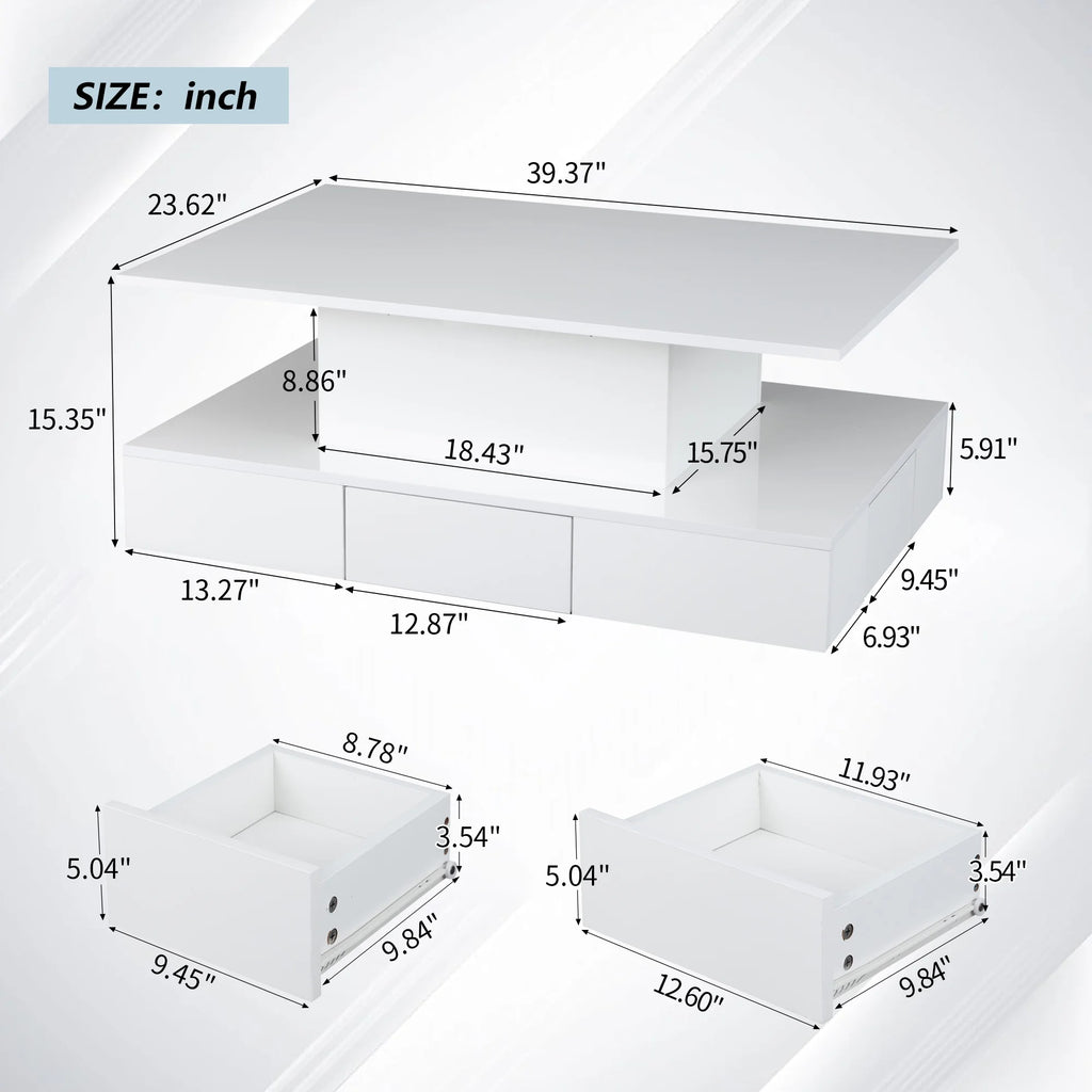 White LED Coffee Table with 4 Drawers C2656