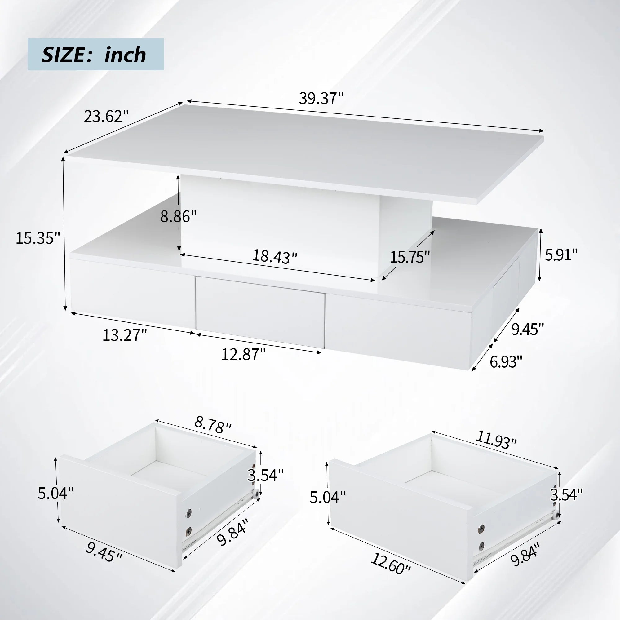 White LED Coffee Table with 4 Drawers C2656