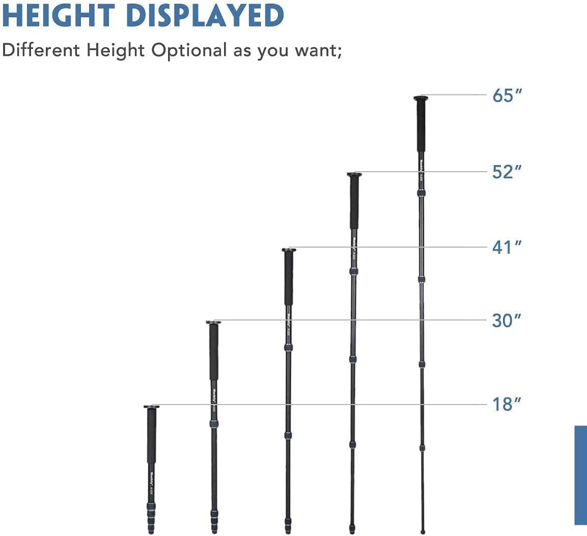 Monopod Tripod with Feet for Camera DSLR Camcorder, Lightweight Aluminum Alloy, 5 Sections up to 65 inch, Pack of 2 J52935