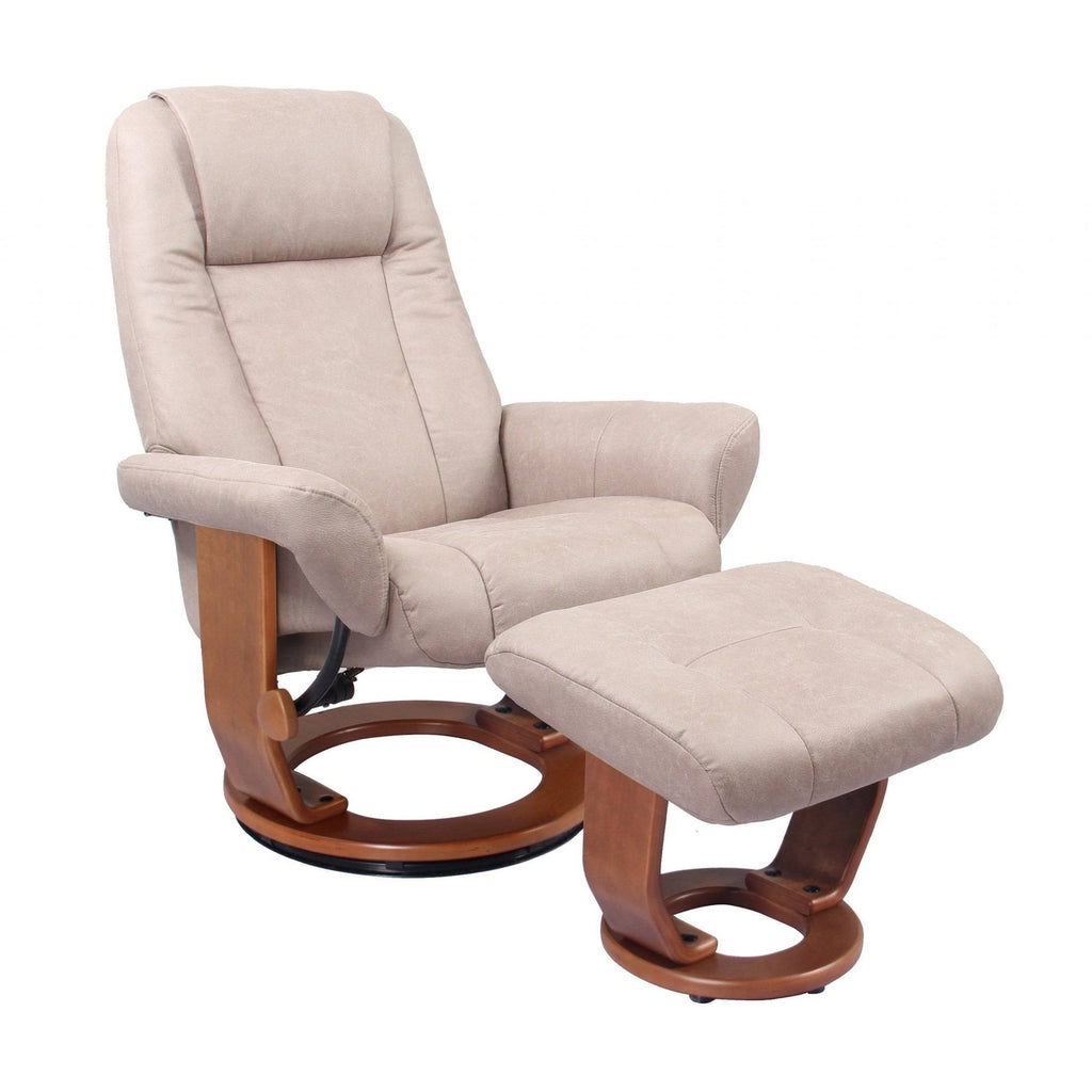 Sandy Beige Swivel Recliner and Ottoman Set Q581