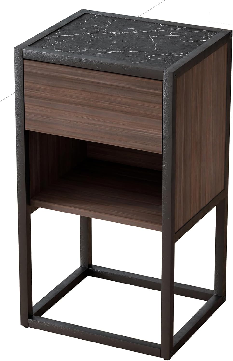 Brown+Light Gray Wood Side Table with Storage Drawer E911156
