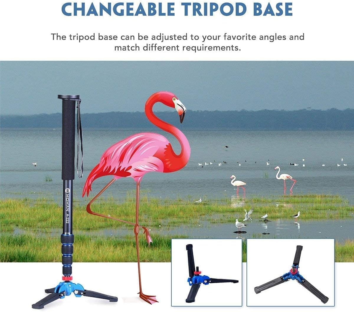 Monopod Tripod with Feet for Camera DSLR Camcorder, Lightweight Aluminum Alloy, 5 Sections up to 65 inch, Pack of 2 J52935