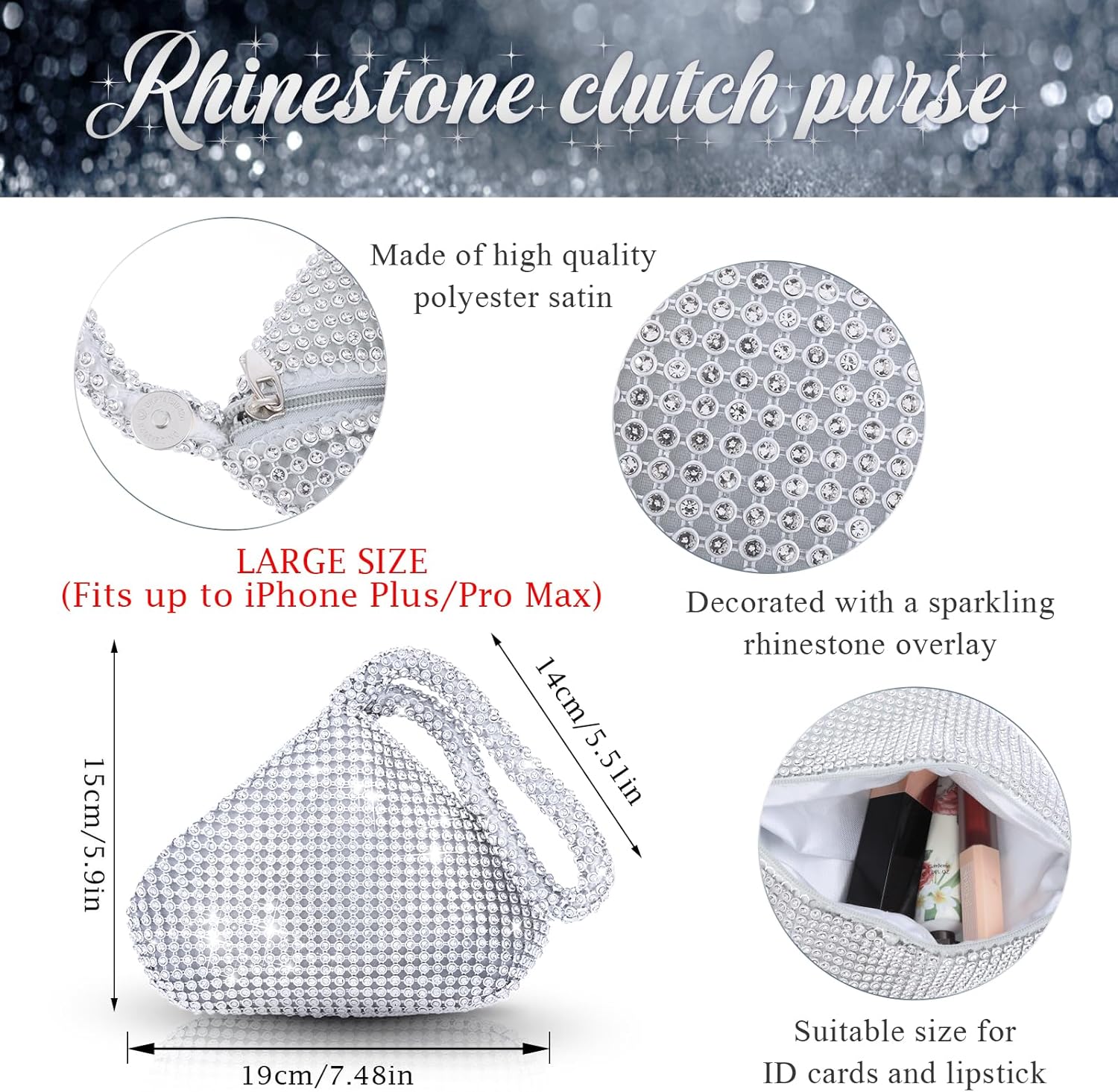 Silver Rhinestone Clutch Bag (Large) D229494