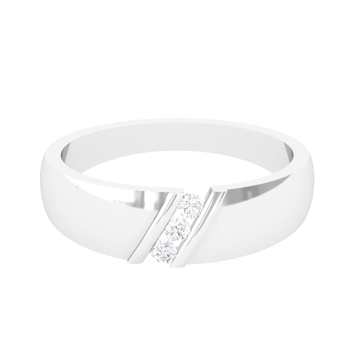 18K White Gold Three Stone Diamond Band Ring A99505