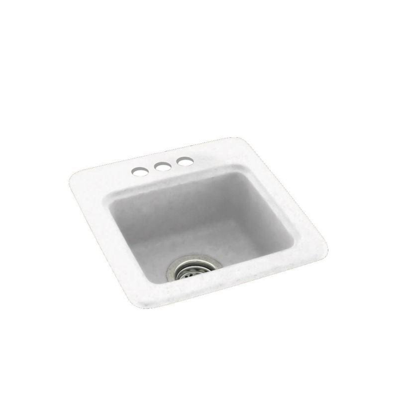 15-in D x 15-in W x 6-in H Solid Surface Drop-In Bar Sink with 3-Holes - Gray Granite O6437