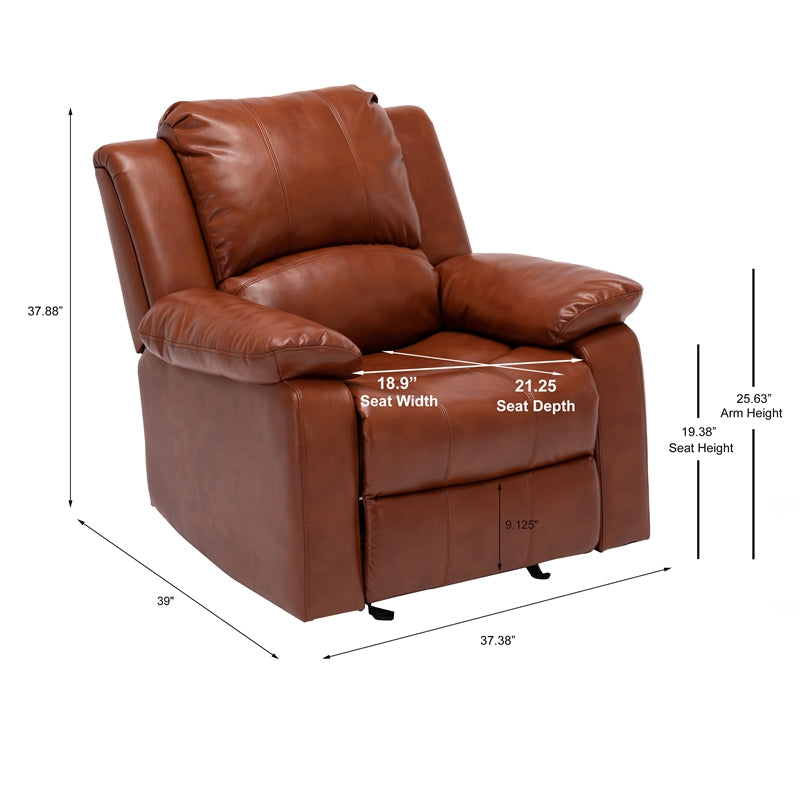 Caramel Faux Leather Glider Rocker Recliner T92316