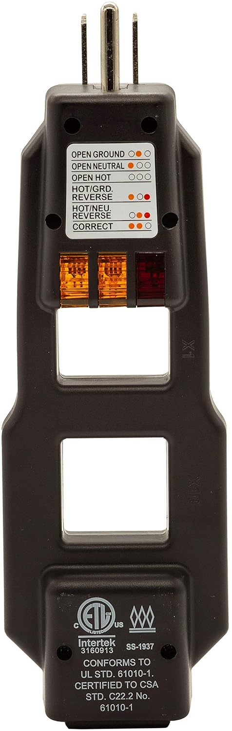 AC Line Splitter and GFCI Outlet Tester with 5 Visual Indicators T7371