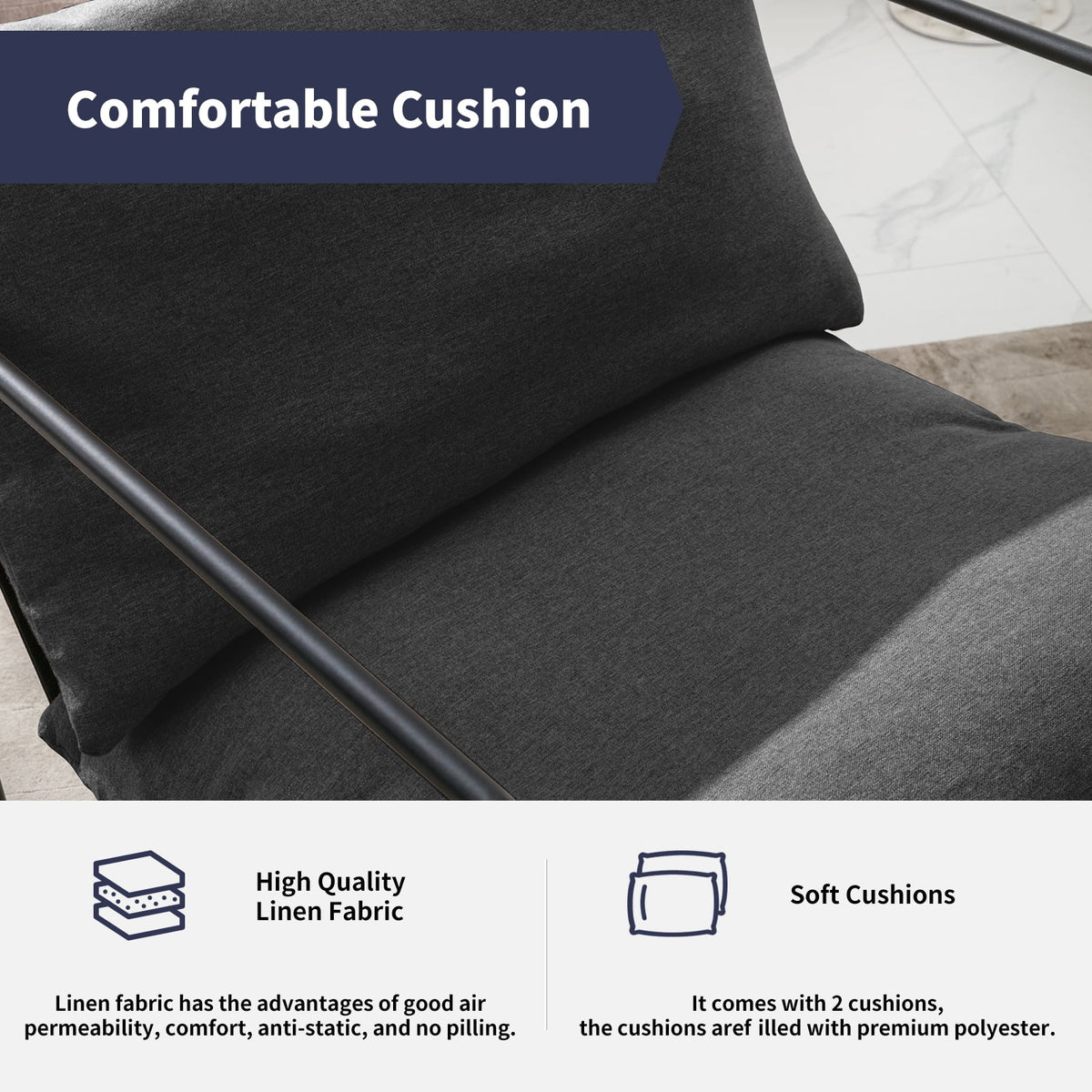 Dark Grey Sling Accent Chair with Metal Frame Z575664