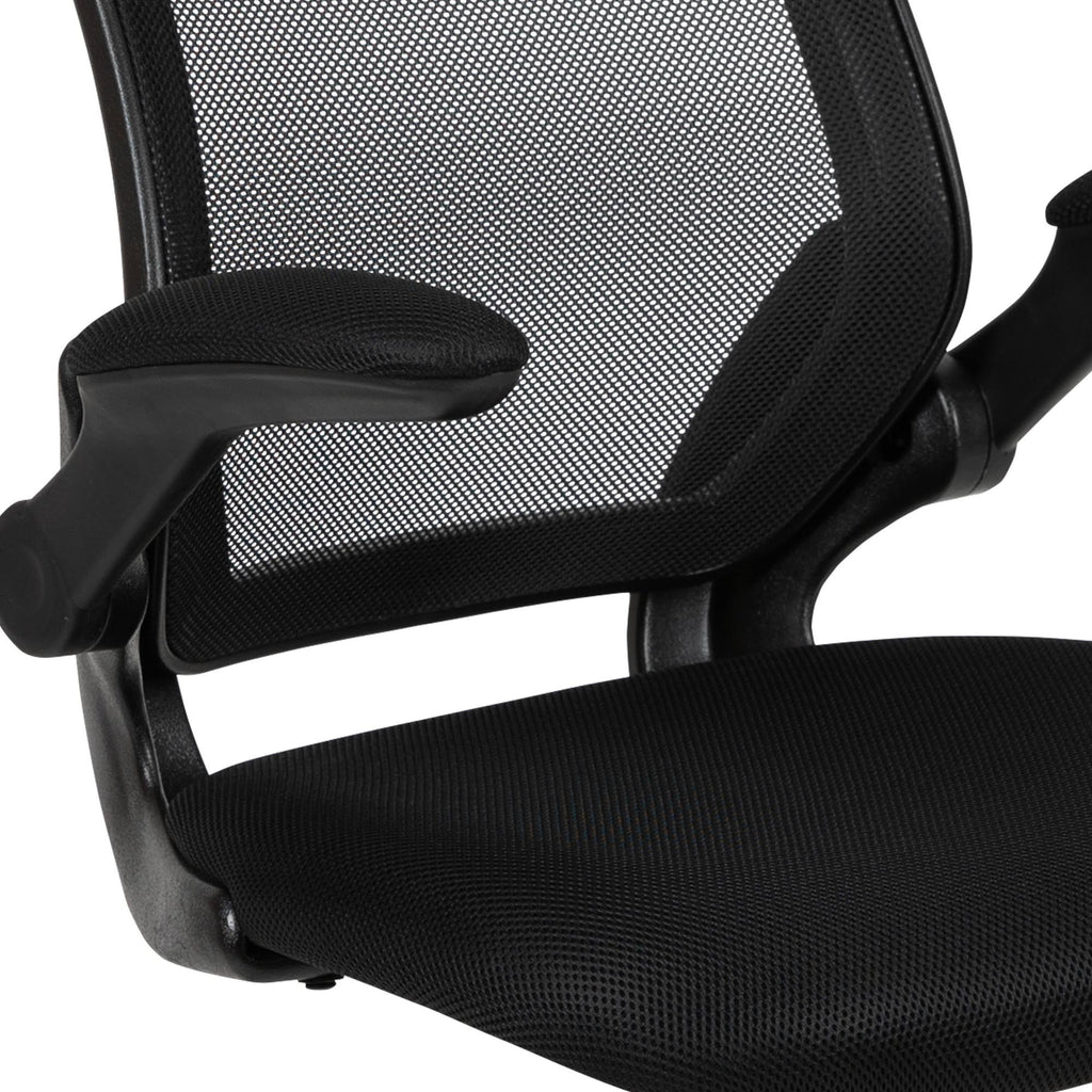 Black Mesh Sled Base Office Chair with Flip-Up Arms A1167