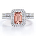 2 Carat Emerald Cut Moissanite Double Halo Pave Wedding Ring Set M3198