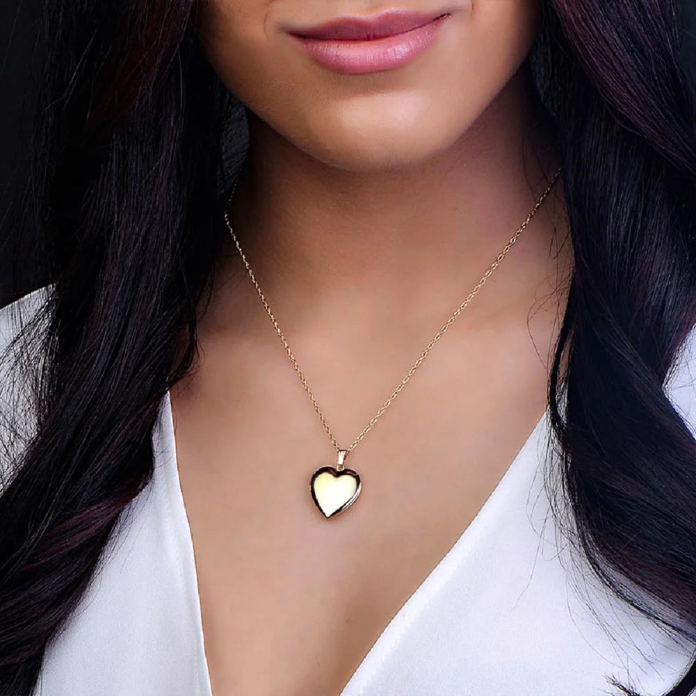 Solid 14K Yellow Gold Heart Locket Necklace Pendant S385