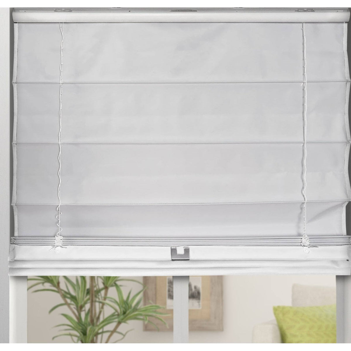 White Cordless Fabric Roman Shades T586000
