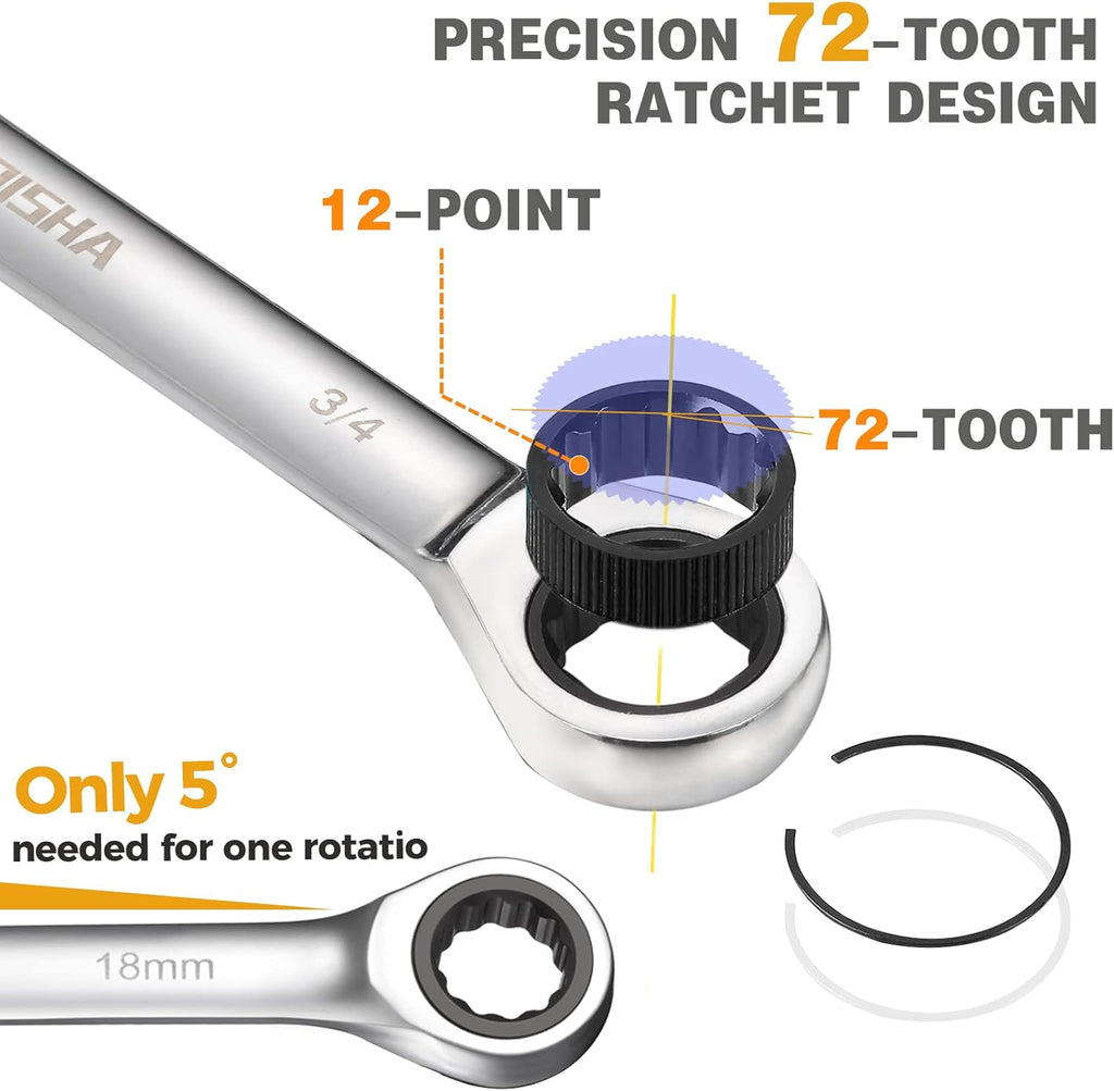 24-Piece Chrome Vanadium Steel Ratcheting Combination Wrench Set with Metric & SAE 72-Tooth X968