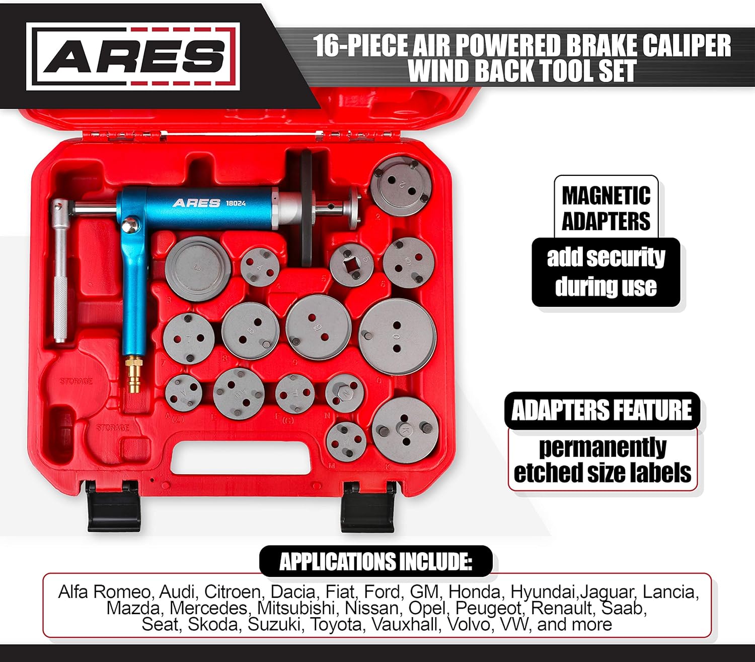 16-Piece Brake Caliper Wind Back Tool Set with Storage Case X816