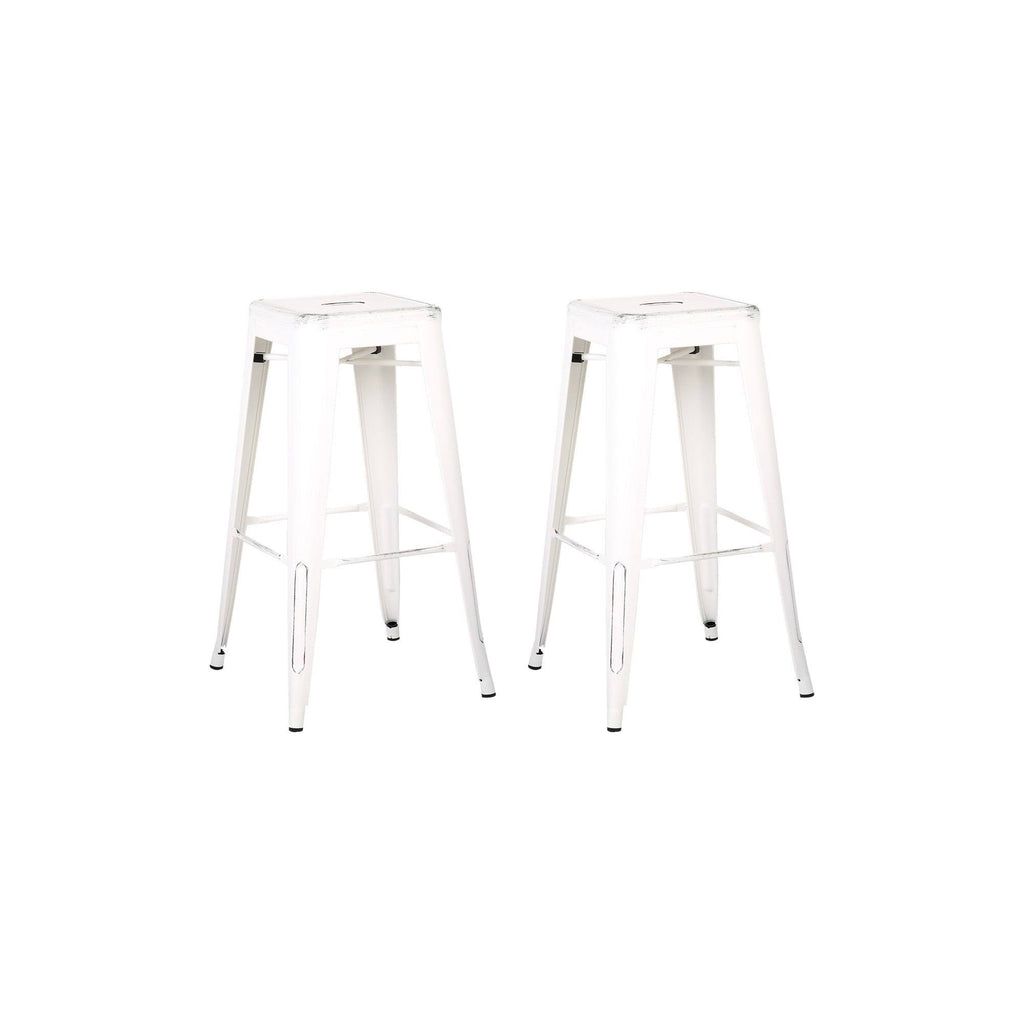 Square Wooden Counter Stool with Metal Legs Distressed White - Set of 2 G992624