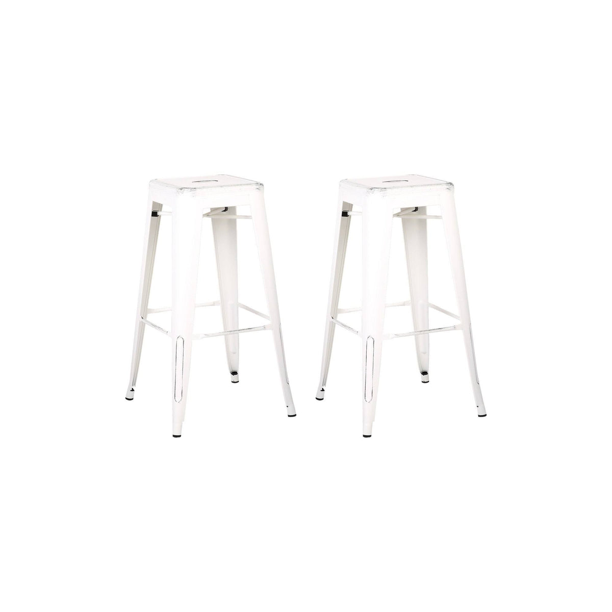 Square Wooden Counter Stool with Metal Legs Distressed White - Set of 2 G992624