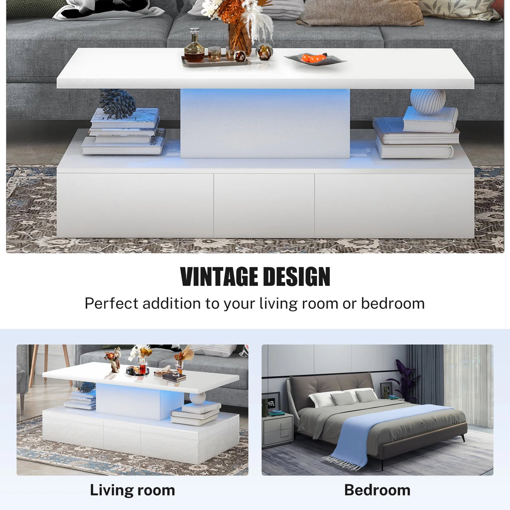 White LED Coffee Table with 4 Drawers C2656