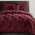 Burgundy 4-Piece Pintuck Textured Bedding Comforter Set Z105